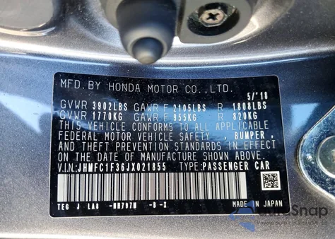 2018 Honda Civic Ex из США, поврежденный, VIN JHMFC1F36JX021855